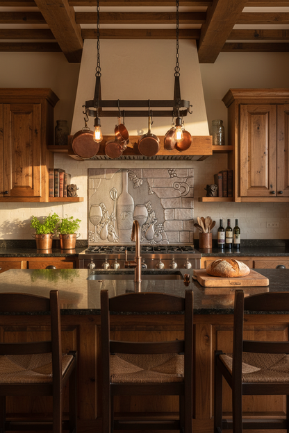 72x36 Inch Tuscan Vineyard Gray Backsplash Ultra Extreme Close Wide Front View Ultra-Luxury Italian Tuscan Kitchen
