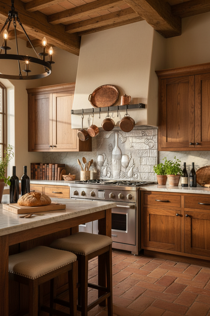 72x36 Inch Tuscan Vineyard Gray Backsplash Ultra Extreme Close Wide Front View Ultra-Luxury Tuscan Villa Kitchen