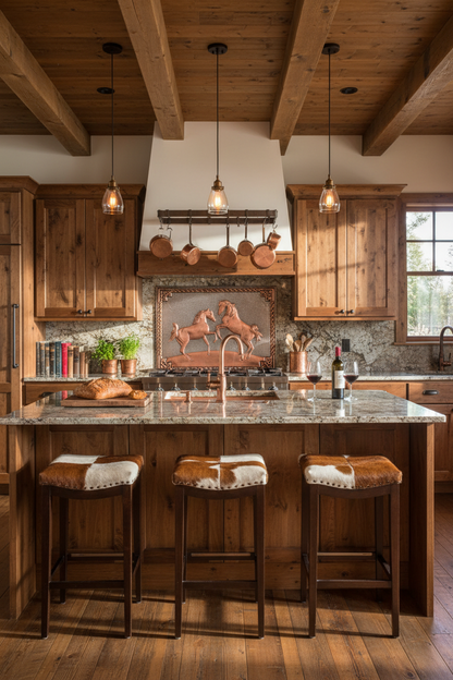 72x36 Inch Wild Horses Gray Copper Backsplash Wide Front View Ultimate Dream Ranch Kitchen