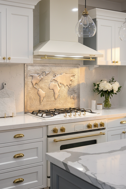 72x36 Inch World Map Gray Copper Backsplash Luxury White Kitchen