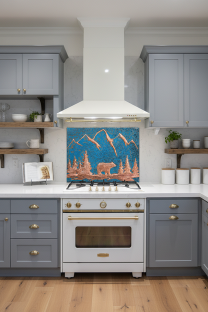 8. Silver + Copper - Bear backsplash transitional cabin copper relief silver background 50-62 inches