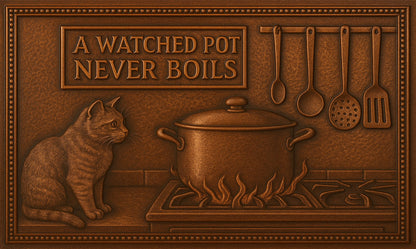 "A Watched Pot Never Boils" Copper Kitchen Stove Backsplash
