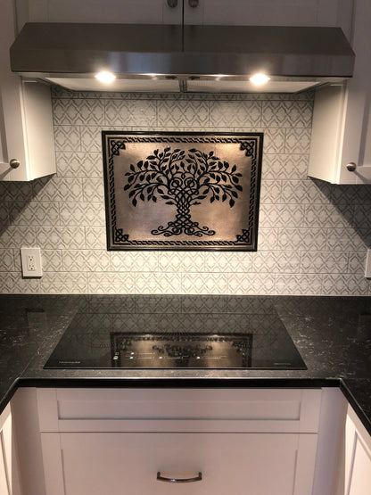 Tree of Life Copper Backsplash — Silver–Black