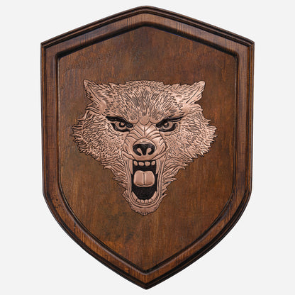 Copper Wolf Head on Wood Plaque