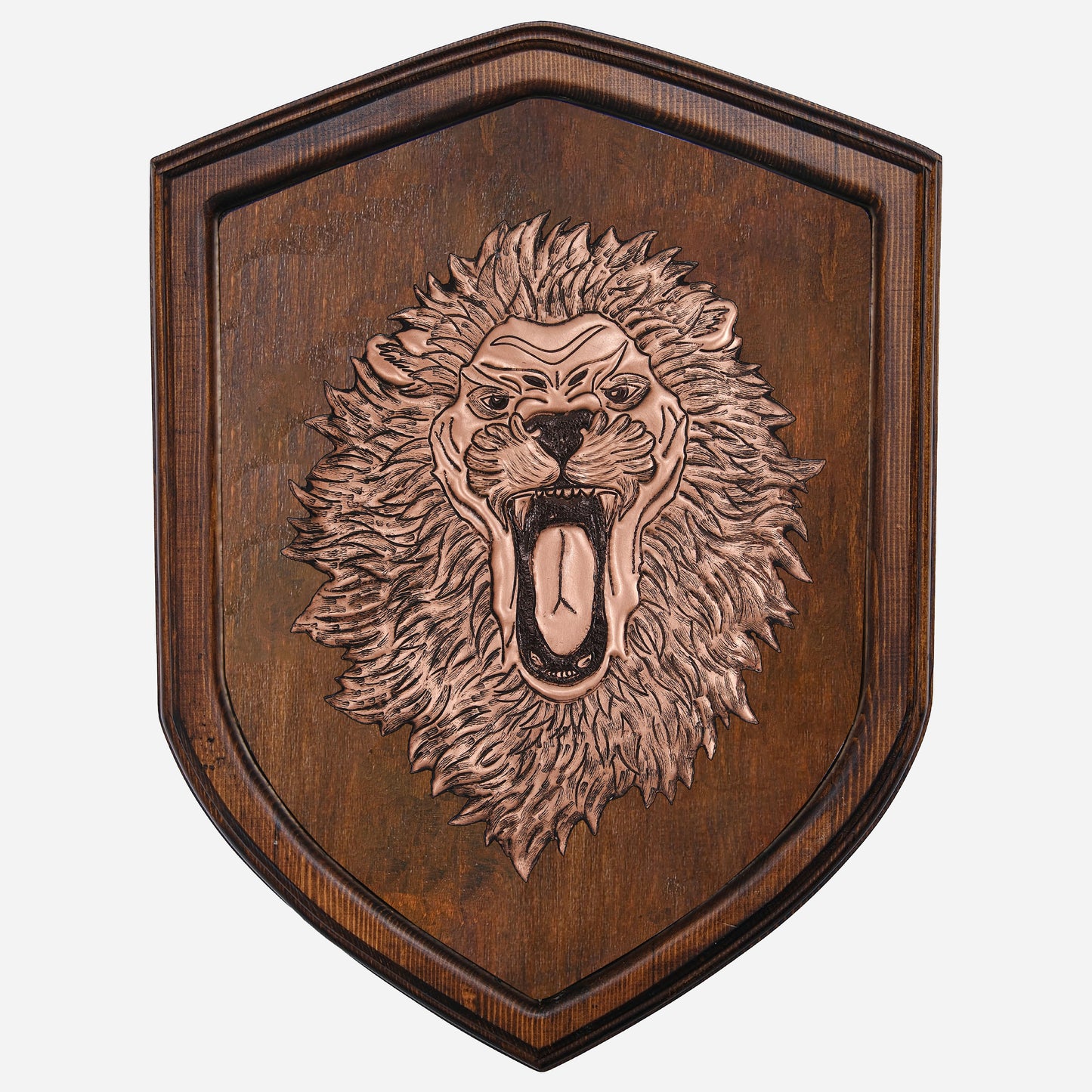 Copper Lion on Wood Plaque