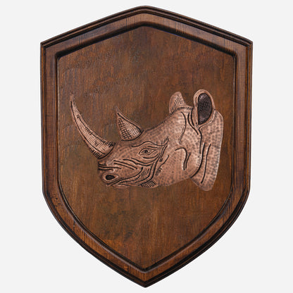 Copper Rhino Head on Wood Plaque