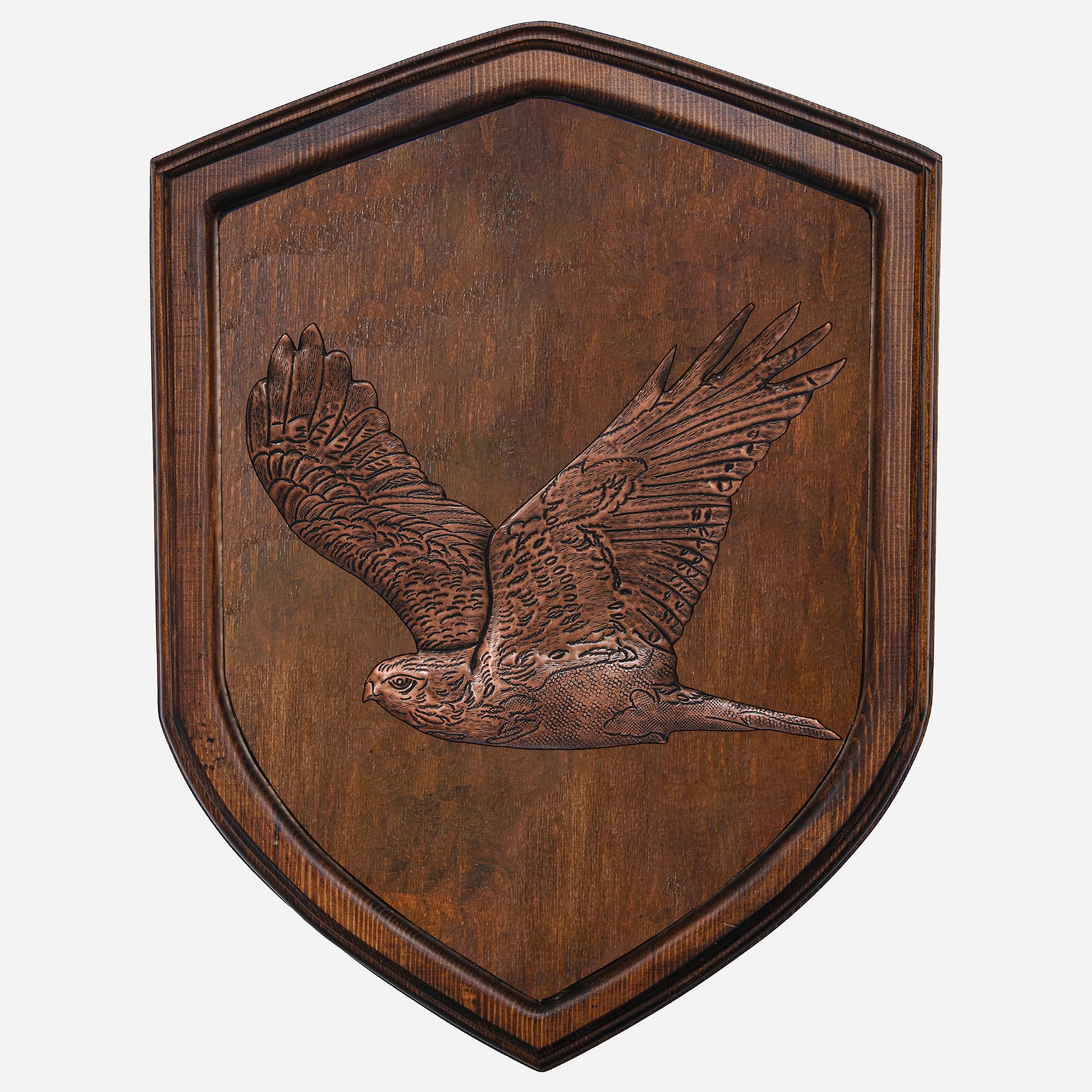 Copper Hawk on Wood Plaque