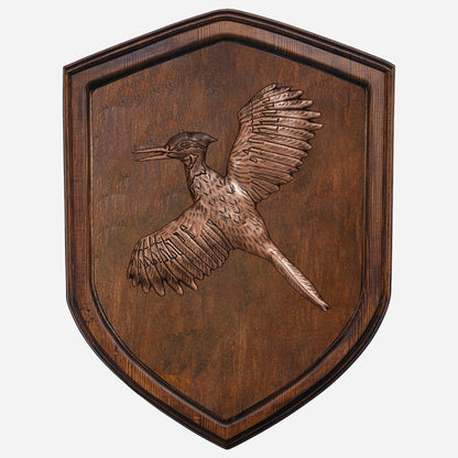 Copper Woodpecker on Wood Plaque