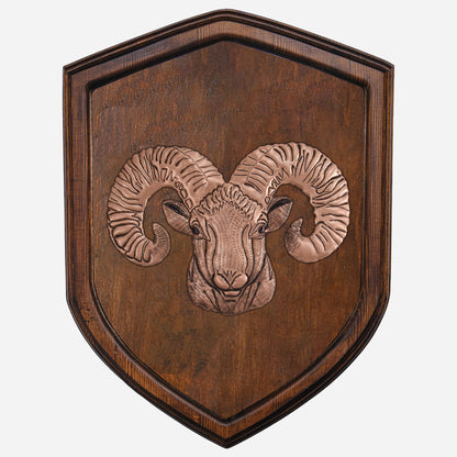 Copper Ram Head on Wood Plaque