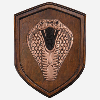 Copper Snake Head on Wood Plaque