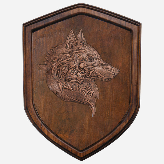 Copper Wolf on Wood Plaque