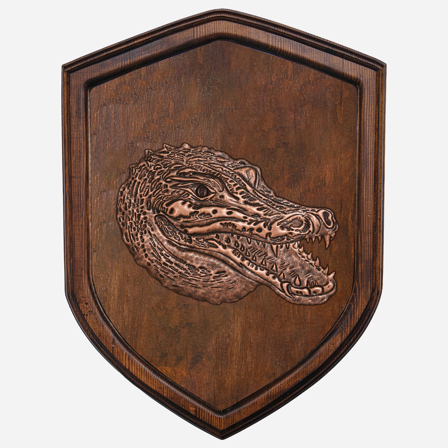 Copper Crocodile on Wood Plaque