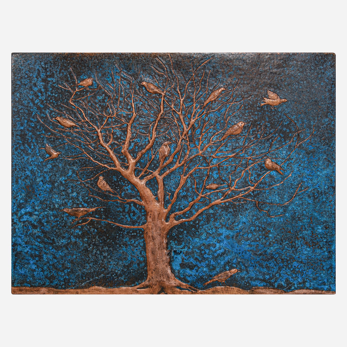 Blue Patina Tree Copper Backsplash