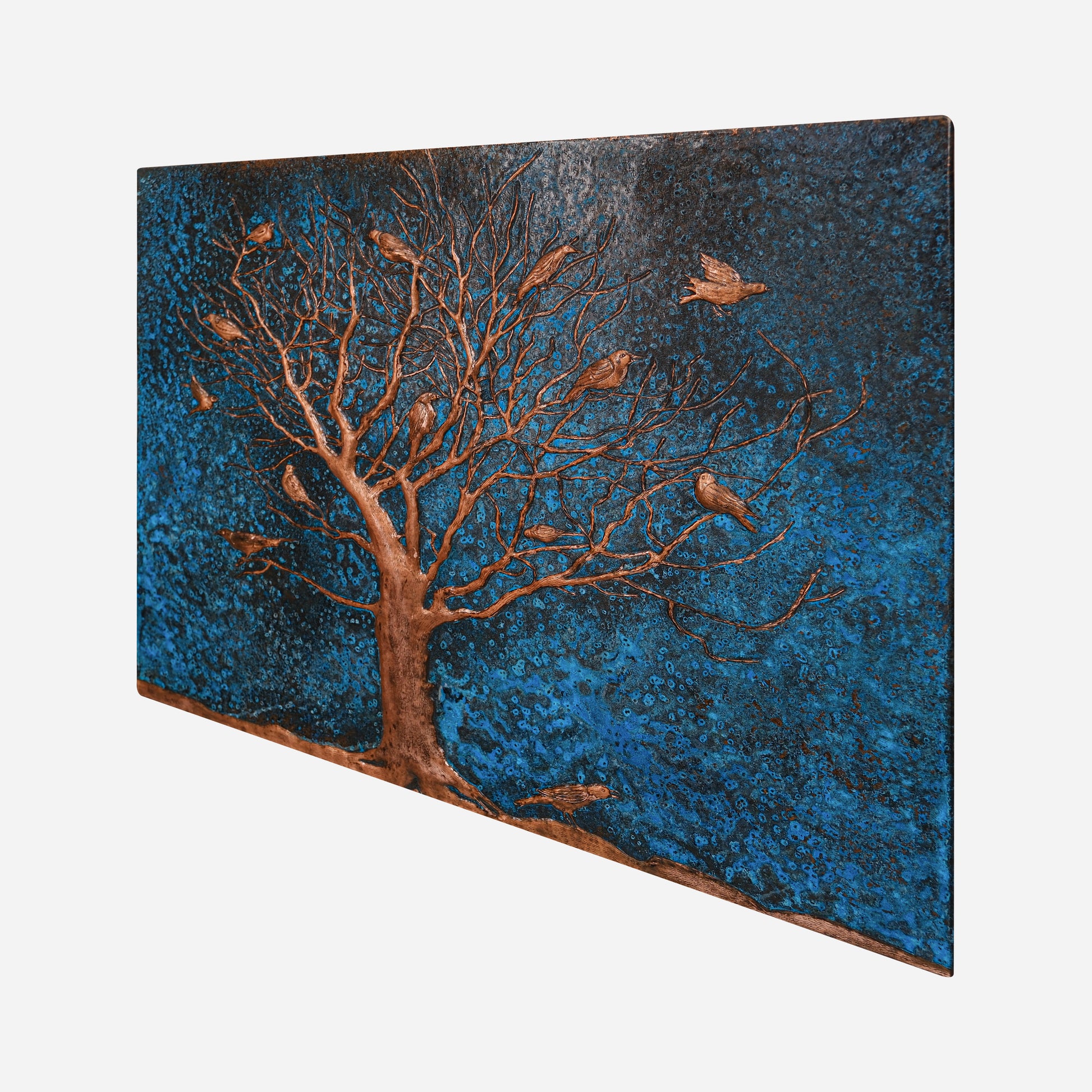 Blue Patina Tree Copper Backsplash