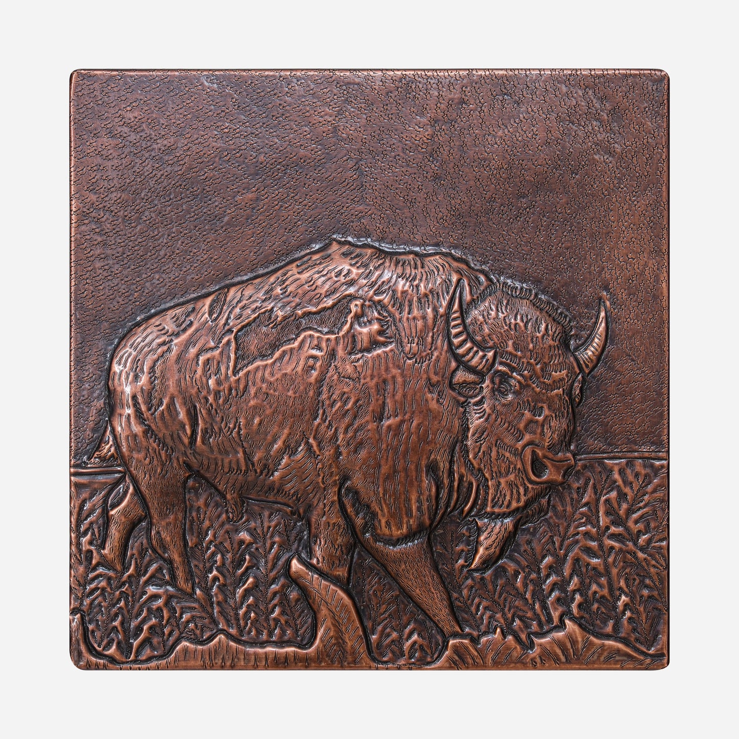 Bison Scene Copper Backsplash Tile