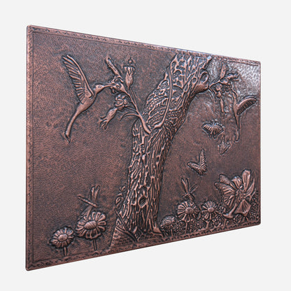 Copper Kitchen Backsplash( Hummingbirds and Nature Scene, Brown Patina)