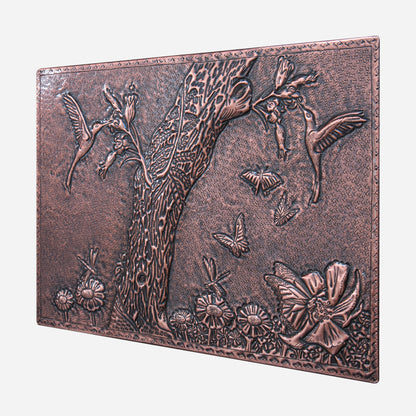 Copper Kitchen Backsplash( Hummingbirds and Nature Scene, Brown Patina)