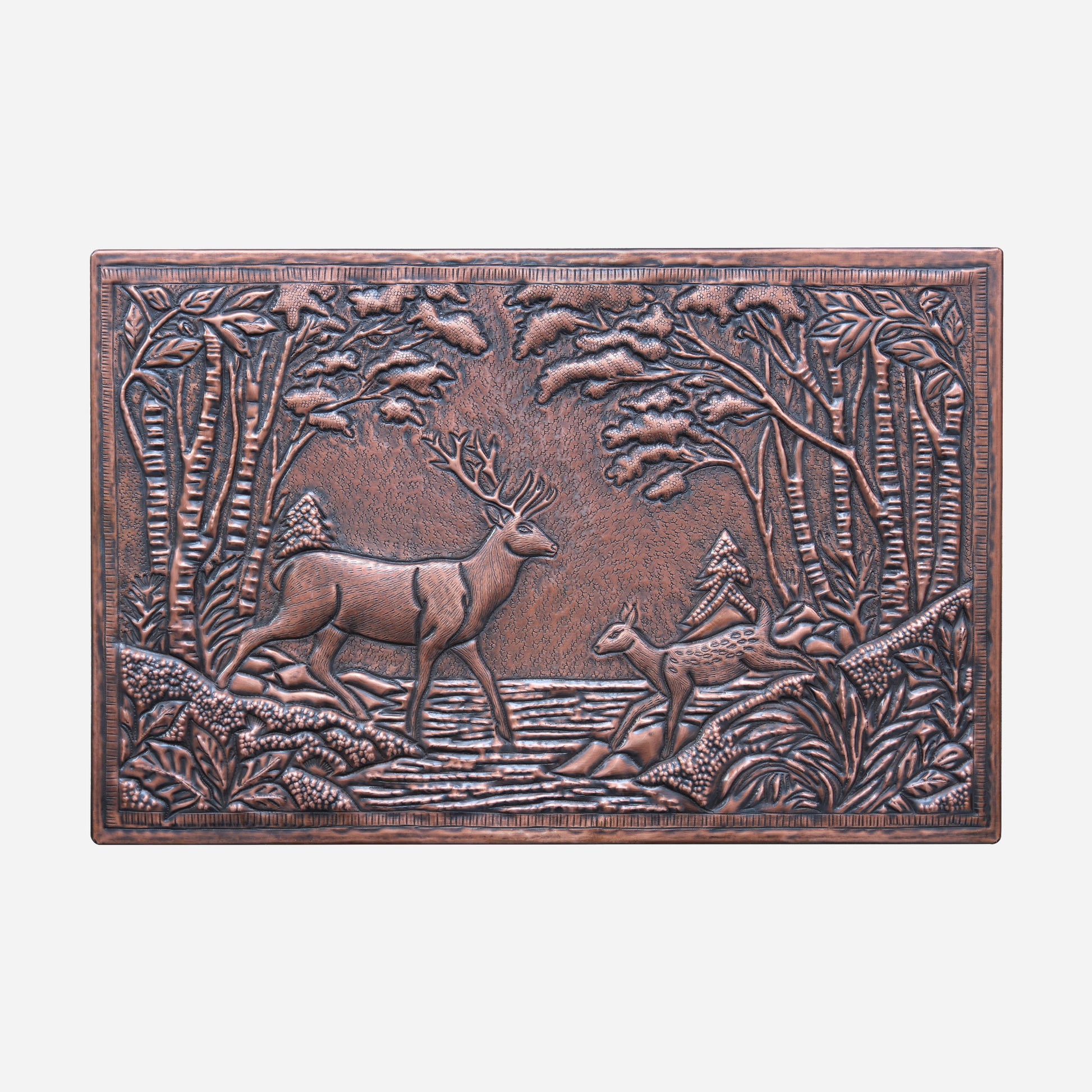 Copper Deer Family Handmade Art Tile 12"x18.4" Brown - Natuross