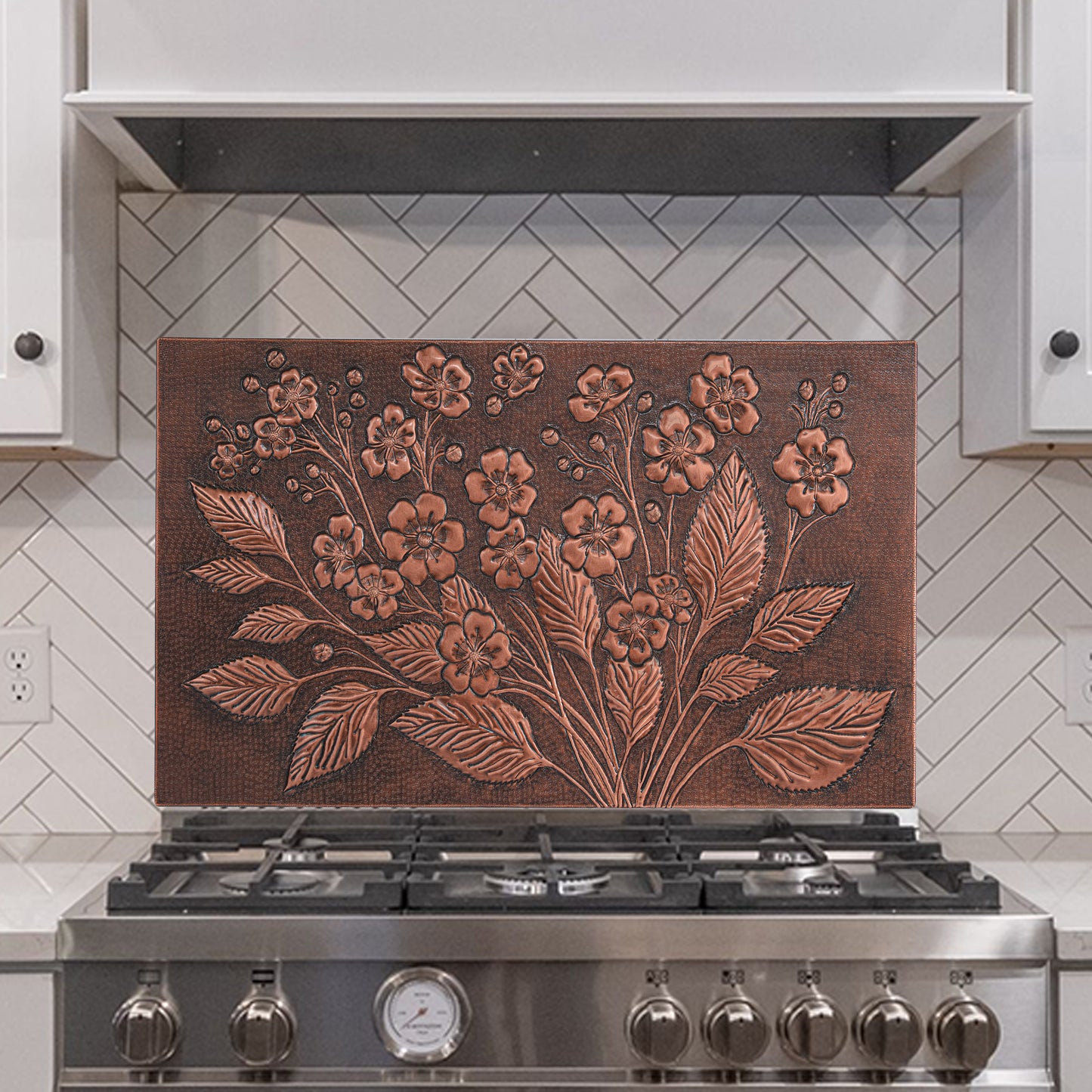 Kitchen Backsplash Tile (Forget me not Flowers, Brown Patina)