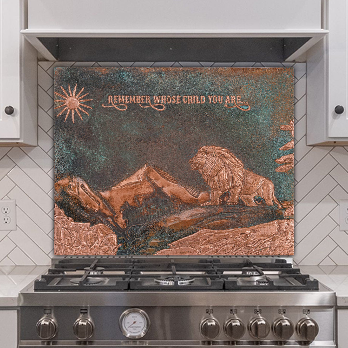 Lion Scene Copper Kitchen Backsplash