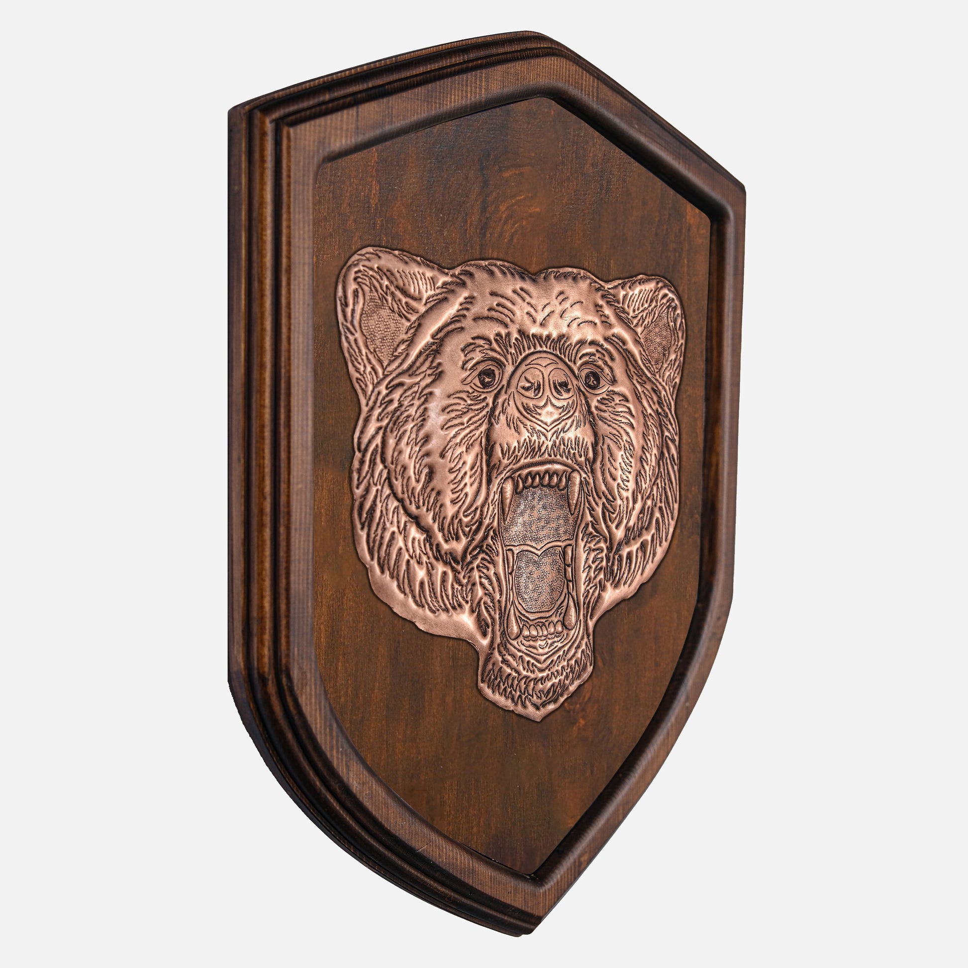 Copper Bear Head on Wood Plaque