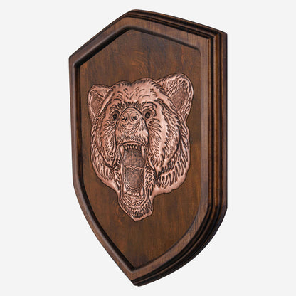 Copper Bear Head on Wood Plaque