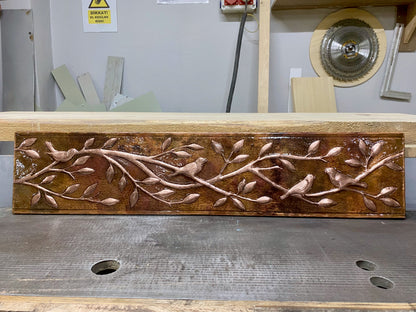 Birds on Tree Branches Fire Copper Backsplash