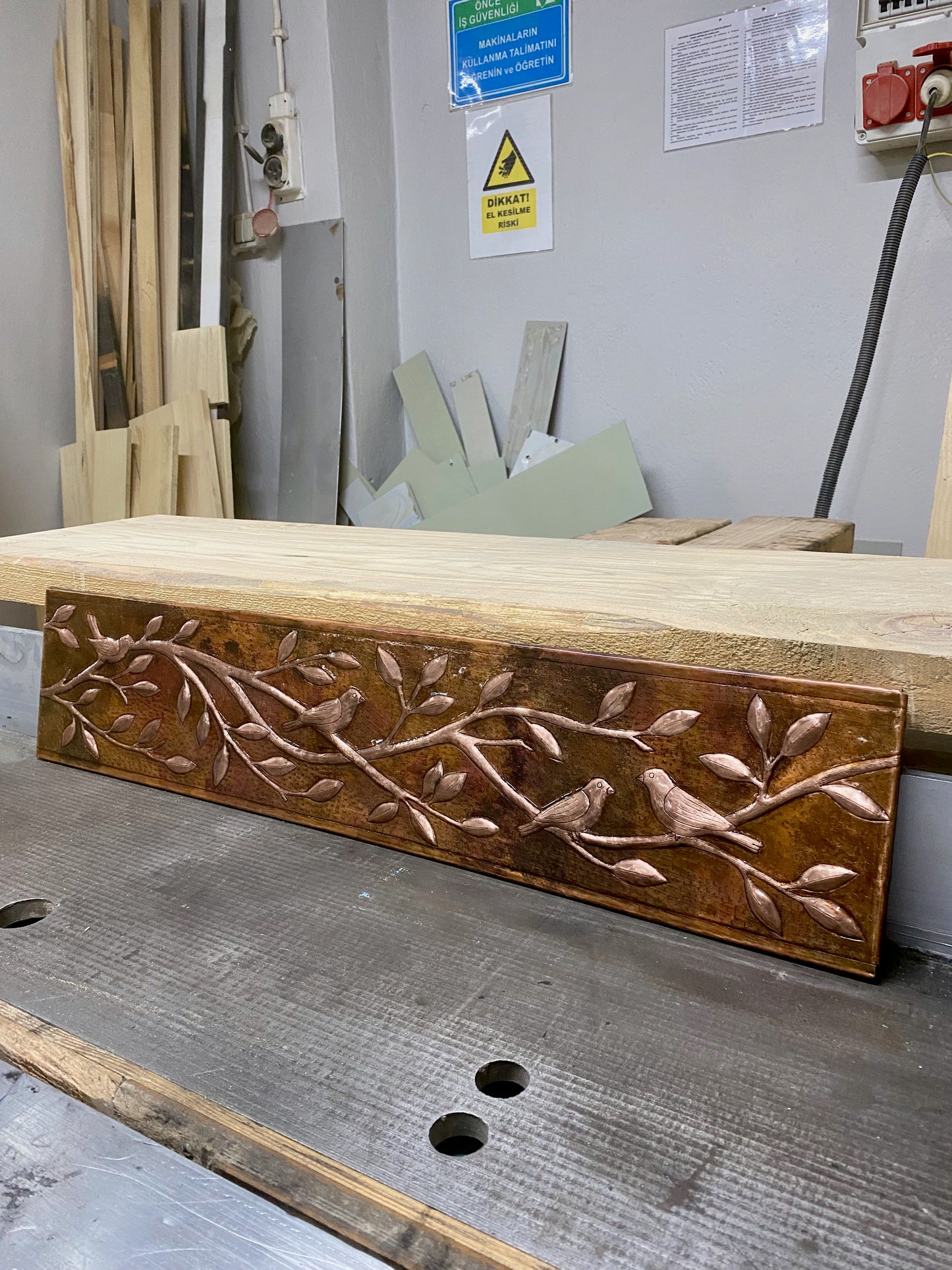 Birds on Tree Branches Fire Copper Backsplash