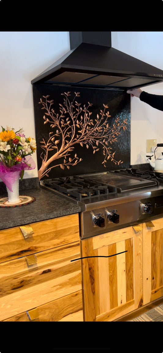 Black Tree Branches Copper Backsplash | Luxury Handmade Modern Copper Kitchen Wall Art - Natuross