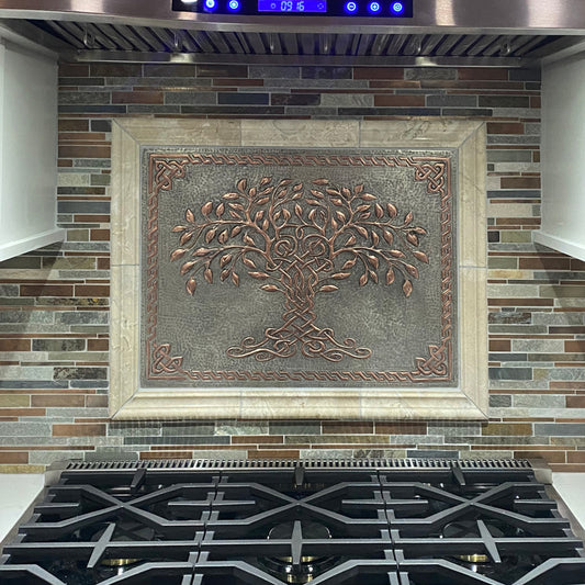 Celtic Tree of Life Kitchen Backsplash Tile - 18"x24" Gray&Copper