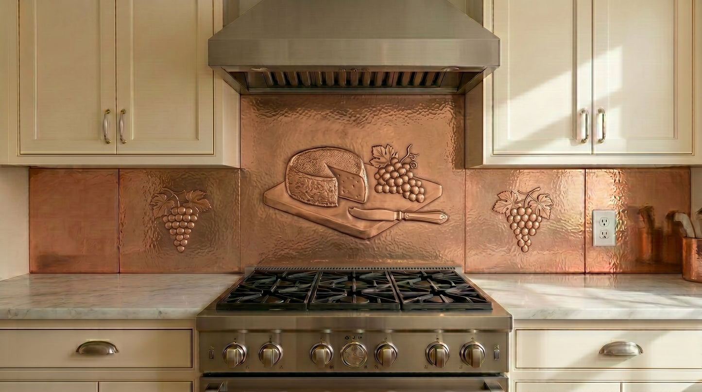 Cheese and Grapes Copper Kitchen Backsplash