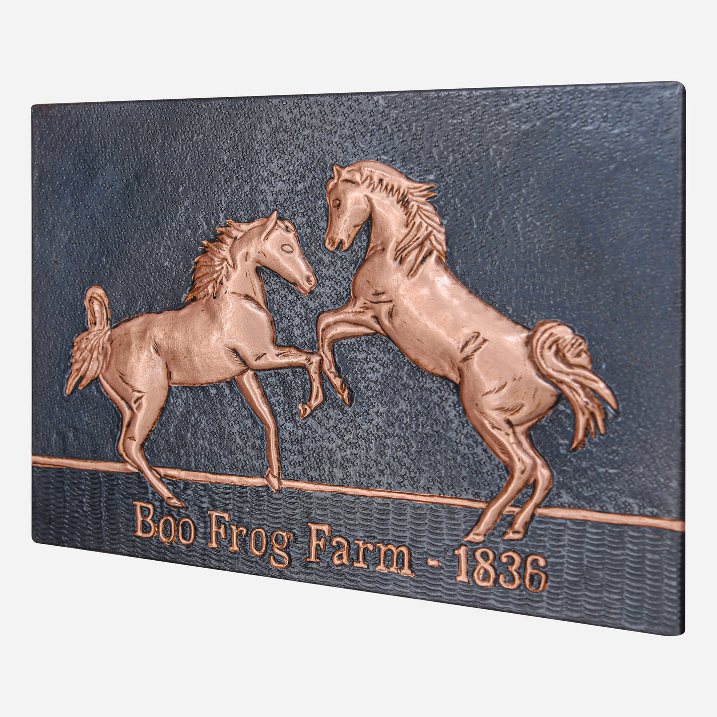 Copper Backsplash Panel (Two Rearing Horses, Black&Copper Color)