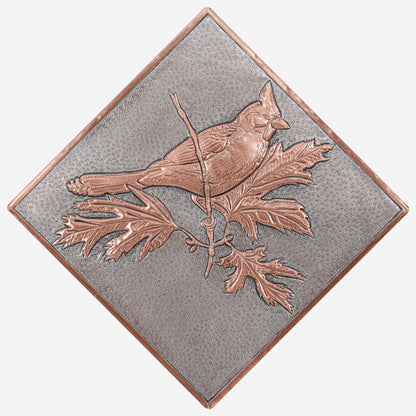 Copper Backsplash Panel (Northern Cardinal Bird on a Branch, Silver&Copper Color)