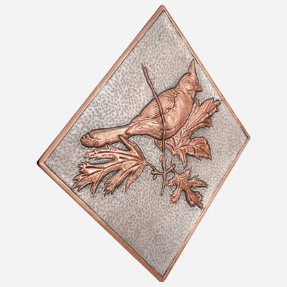 Copper Backsplash Panel (Northern Cardinal Bird on a Branch, Silver&Copper Color)