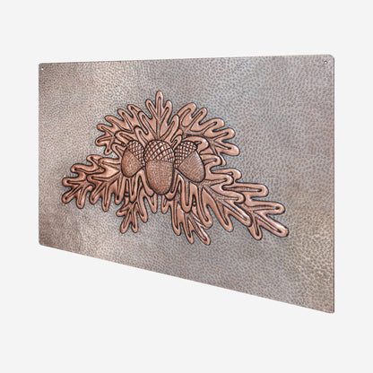 Copper Backsplash Panel (Oak Tree Leaves with Acorns, Silver&Copper Color)