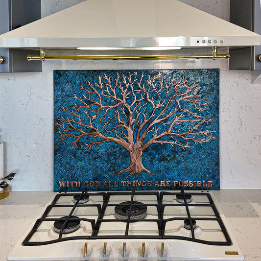 Nature-Inspired Kitchen Backsplash Tile – Copper Tree of Nature – Blue Patina - Natuross