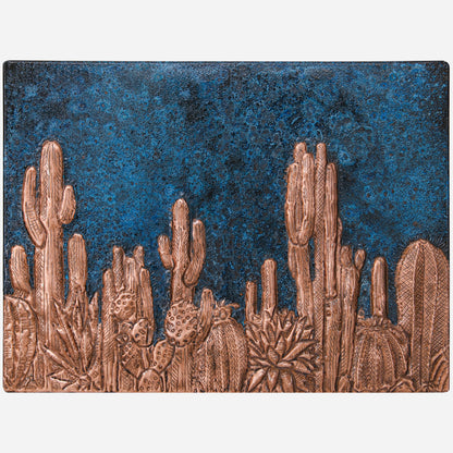 Southwestern Kitchen Backsplash Tile - Copper Cacti Desert Scene - Blue Patina