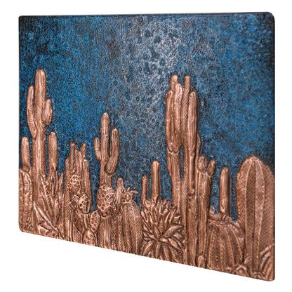 Southwestern Kitchen Backsplash Tile - Copper Cacti Desert Scene - Blue Patina