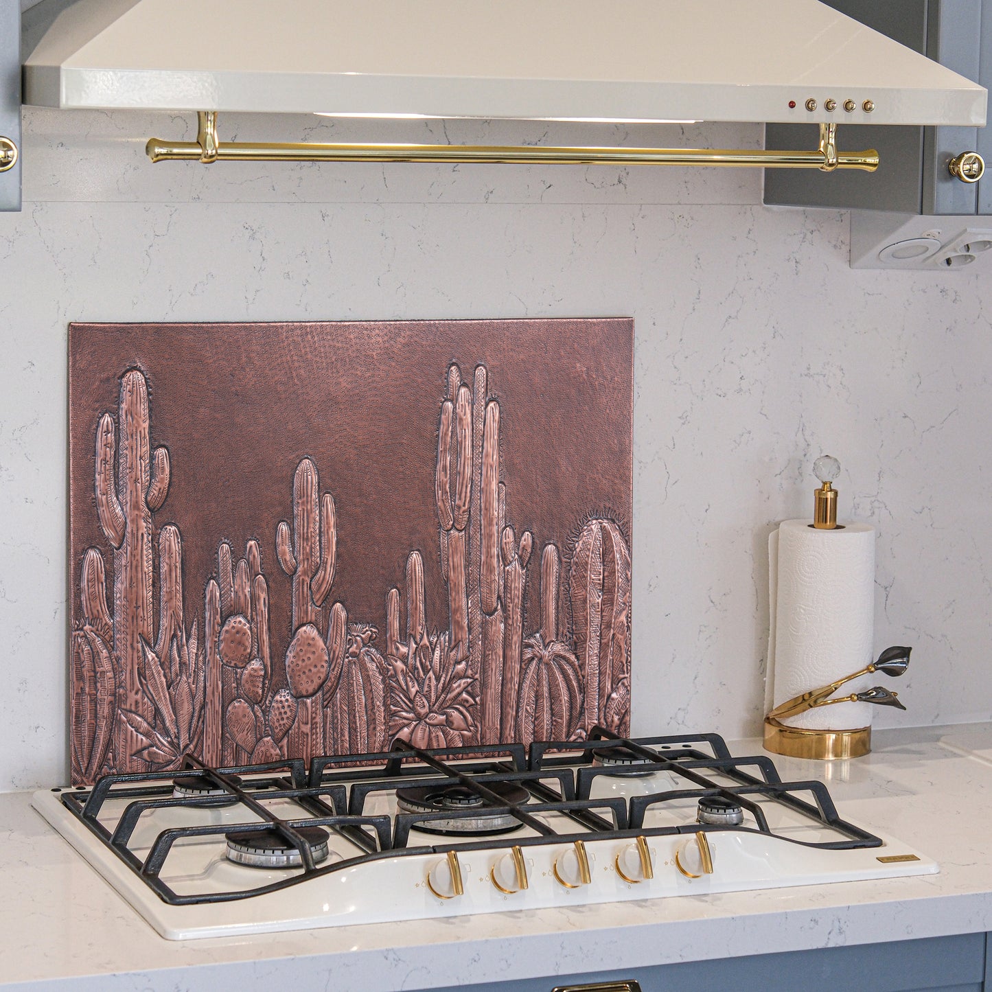 Southwestern Kitchen Backsplash Tile - Copper Cacti Desert Scene - Brown Patina - Natuross