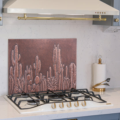 Southwestern Kitchen Backsplash Tile - Copper Cacti Desert Scene - Brown Patina - Natuross