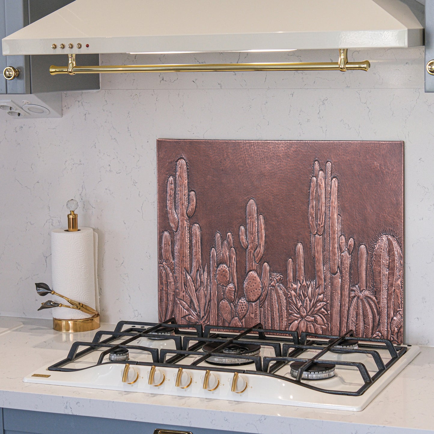 Southwestern Kitchen Backsplash Tile - Copper Cacti Desert Scene - Brown Patina - Natuross