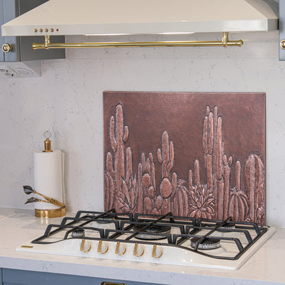 Southwestern Kitchen Backsplash Tile - Copper Cacti Desert Scene - Brown Patina - Natuross