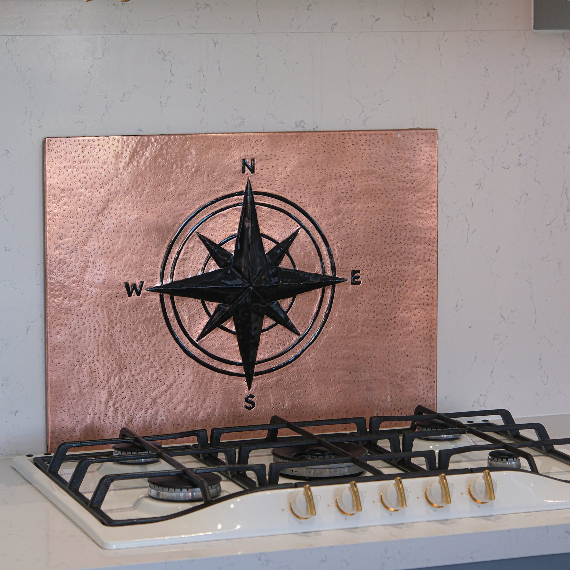 Coastal Kitchen Backsplash Tile - Copper Compass Rose - Copper & Black - Natuross