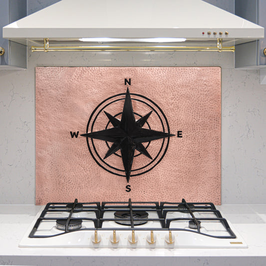 Coastal Kitchen Backsplash Tile - Copper Compass Rose - Copper & Black - Natuross