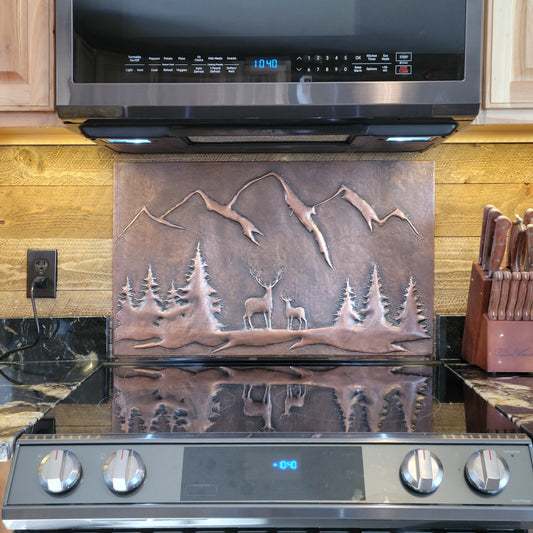 Lodge & Cabin Kitchen Backsplash Tile - Copper Deer in Forest - Brown Patina - Natuross