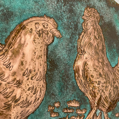 Farmhouse Kitchen Backsplash Tile - Copper Rooster & Chicken - Green Patina