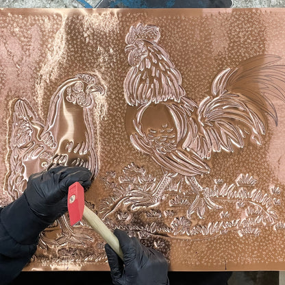 Farmhouse Kitchen Backsplash Tile - Copper Rooster & Chicken - Green Patina