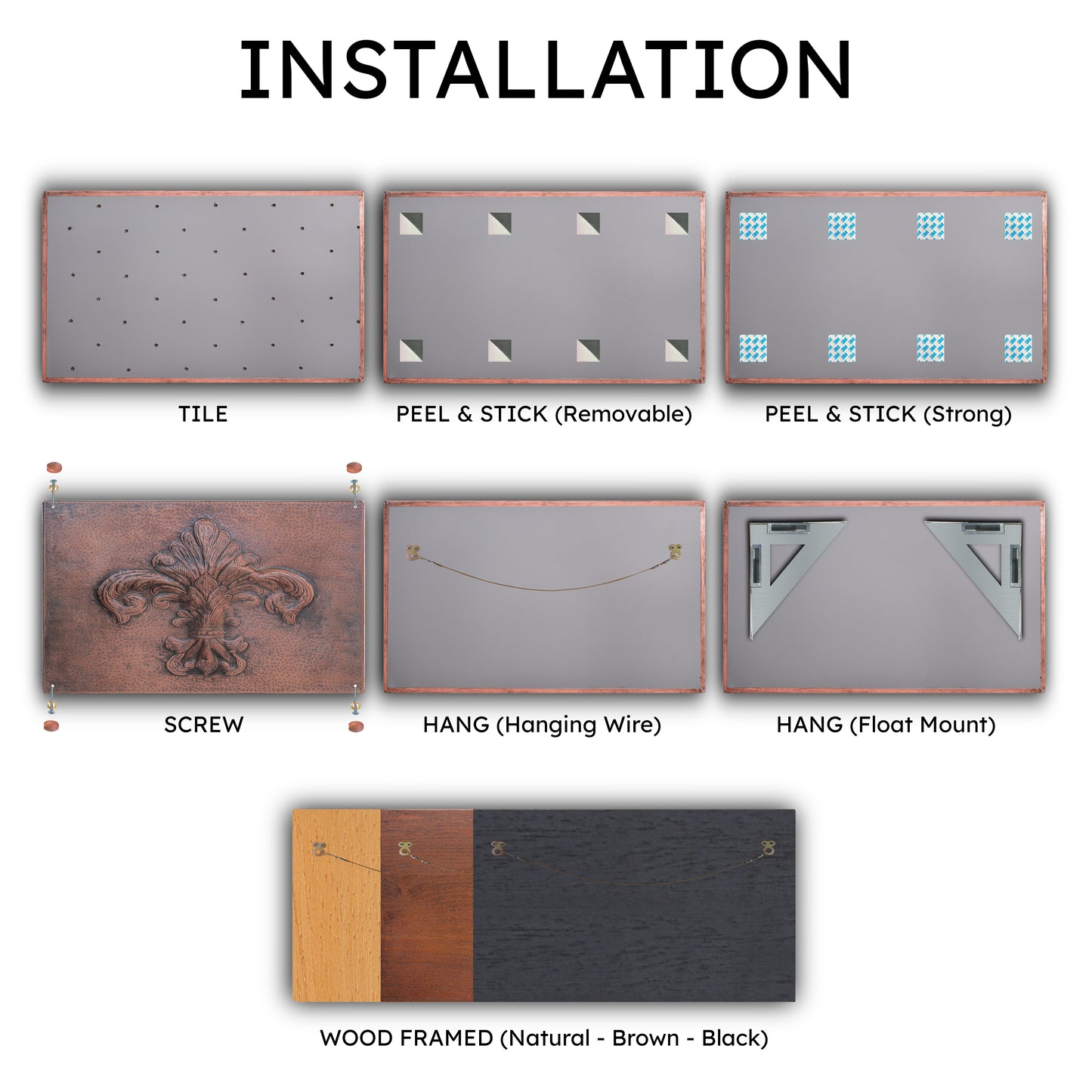 French Country Kitchen Backsplash Tile - Copper Fleur De Lys - Brown Patina - Natuross