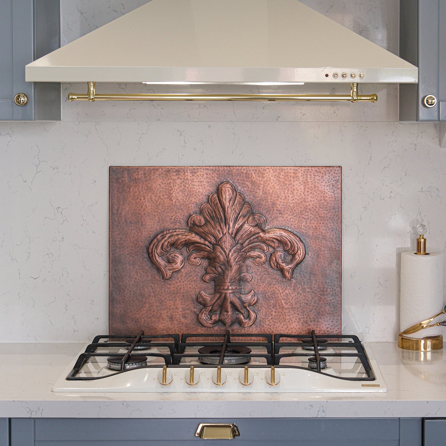 French Country Kitchen Backsplash Tile - Copper Fleur De Lys - Brown Patina - Natuross