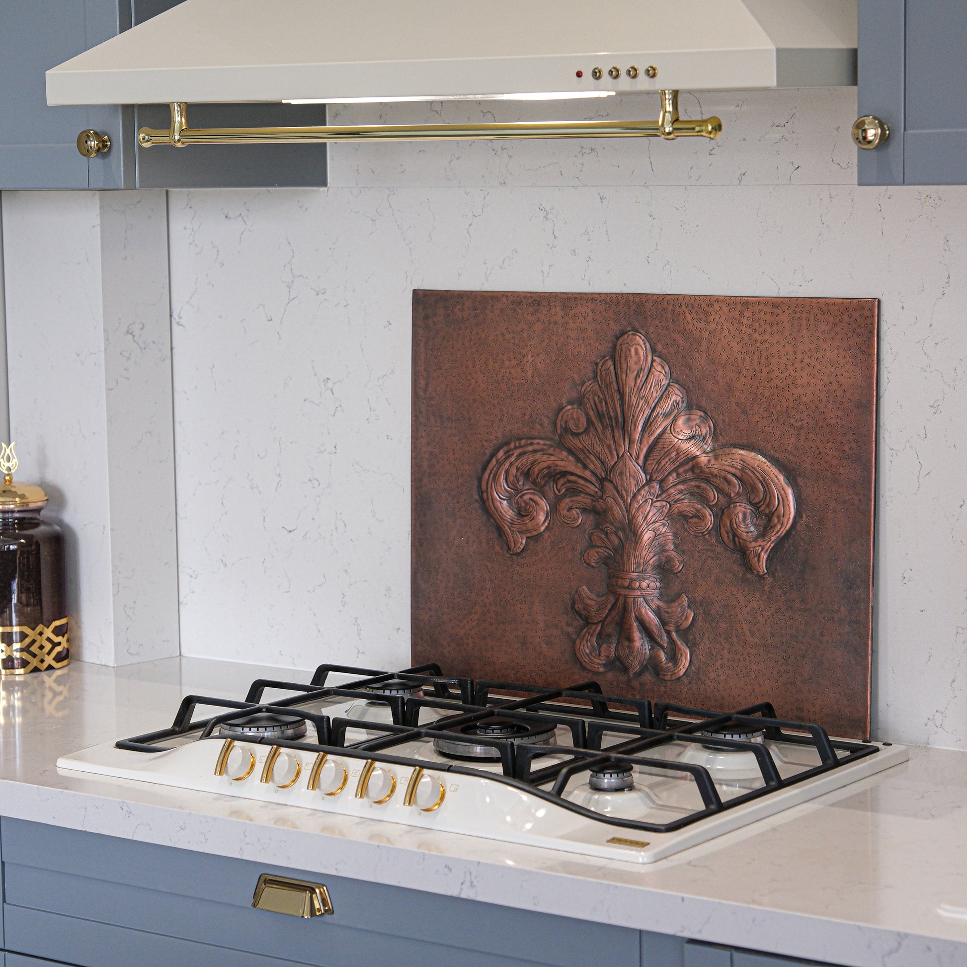 French Country Kitchen Backsplash Tile - Copper Fleur De Lys - Brown Patina - Natuross